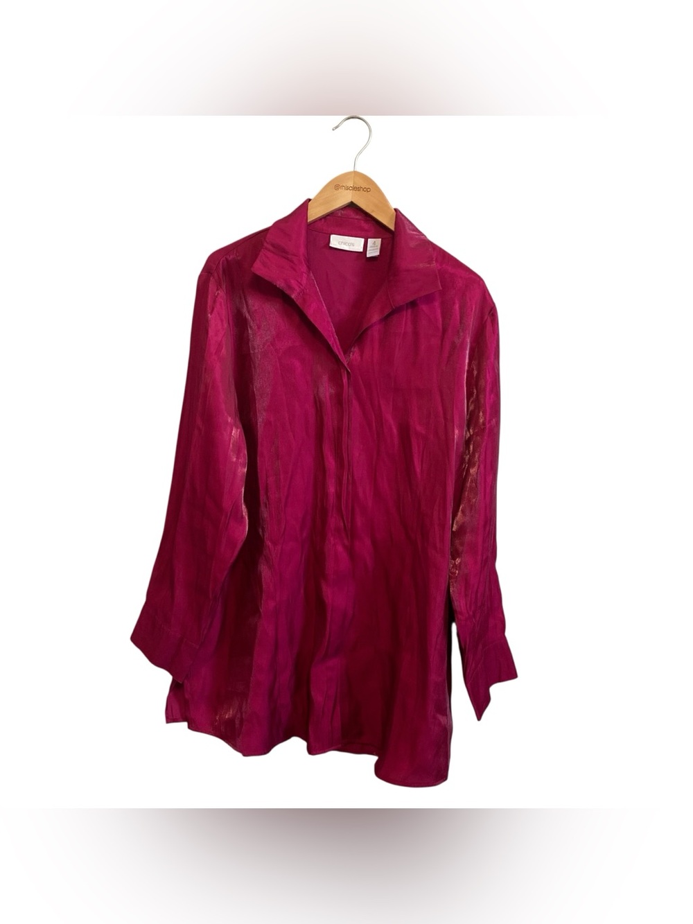 Chico's Raspberry Taffeta Shine Sheen Collared Button Down Shirt Size 4/XXL
